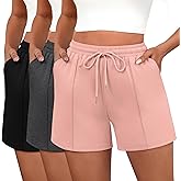 Neer 3 Pack Women's Sweat Shorts, Casual Drawstring Athletic Shorts Summer Lounge Loose Solid Active Short Pants with Pockets