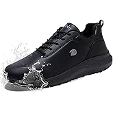 Delobi Non Slip Work Shoes for Men Slip on Waterproof Kitchen Chef Restaurant Walking Sneakers Comfortable Food Service Working Footwear Leather Nursing Shoe