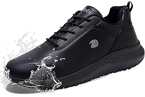 Delobi Non Slip Work Shoes for Men Slip on Waterproof Kitchen Chef Restaurant Walking Sneakers Comfortable Food Service Working Footwear Leather Nursing Shoe