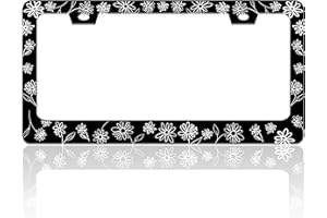 TINALUIN Black and White Daisies License Plate Frame Flower Art License Plate Holder for Front or Rear Car Tags Stainless Steel Funny Car Decoration with Screws 6.3 X 12.2 in