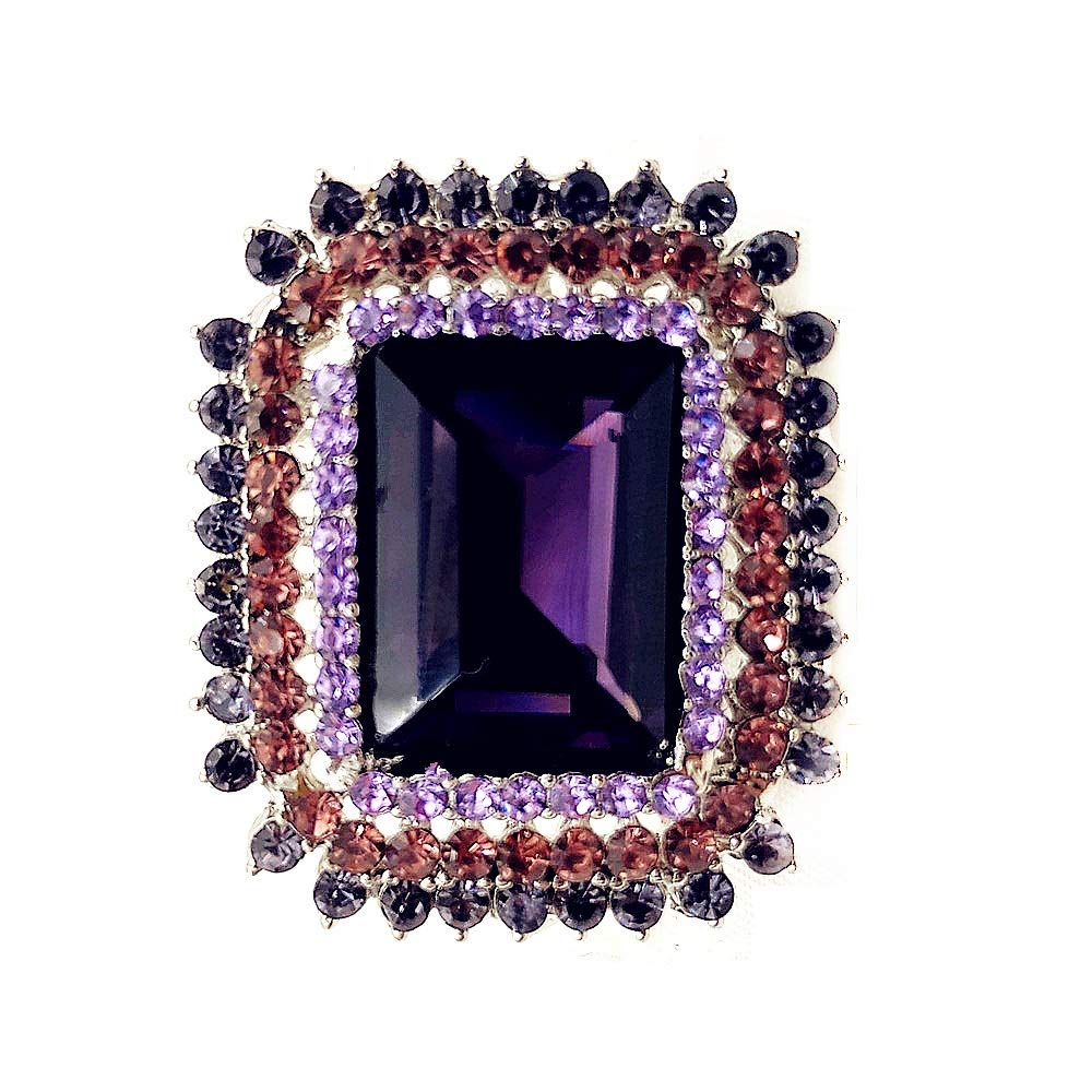 Dreamlandsales Victorian Vintage Style Embellishment Rectangle Shaped Purple Stone Brooch and Pin Art Deco Shawl and Wrap Accessory, 1.36" x 1.18", Crystal, crytsal