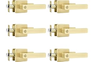 Leydebong 6 Pack Door Locks Door Knobs Interior in Light Satin Brass Finish, Bedroom Bathroom Privacy Door Handles Interior Gold Lever Keyless, Heavy Duty & Sleek