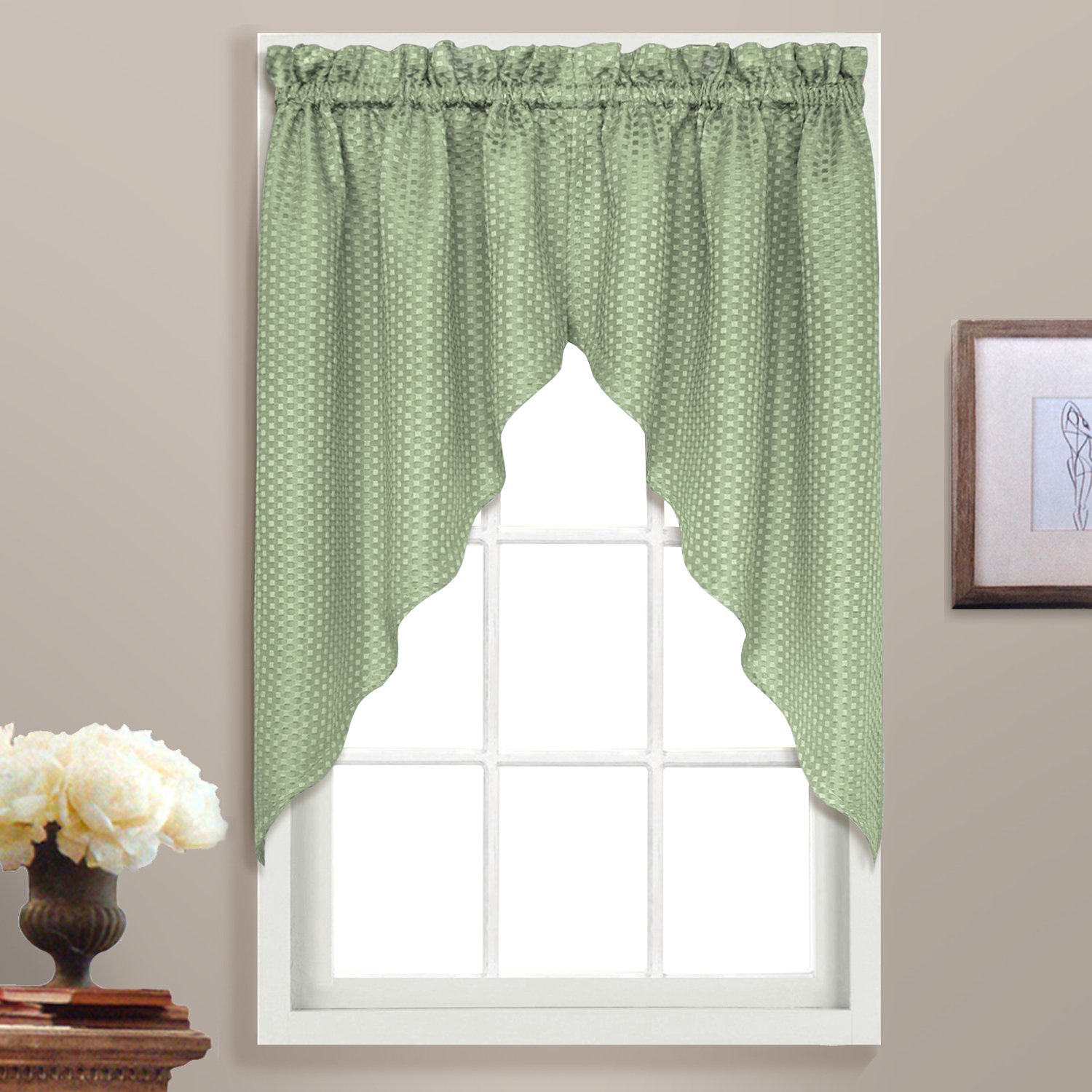 United Curtain Hamden Woven Waffle Swags, 55 by 38Inch, Sage, Set of 2