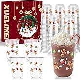 Xuelimei 16oz Christmas Disposable Plastic Cups-Gingerbread Man Drinking Cups for Party Supplies Cold Drinks, Coffee, Beer, Drinks, Ice Cream, Holiday Party Supplies. (100)