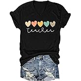 RECUTEWU Teacher Shirts for Women: Teach Print T-Shirts Teaching Gift Tees Inspirational Vneck Shirt Tops