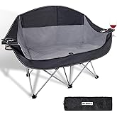 WILDROOTS Outdoor Folding Double Camping Chair Adults 2 Person,Heavy Duty 600 LBS Loveseat with 2 Cup Holder,Portable Carry Bag Included for Camping,Lawn,Backyard,Movie