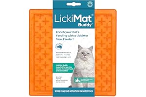 LickiMat Classic Buddy, Cat Slow Feeder Lick Mat, Boredom Anxiety Reducer; Perfect for Food, Treats, Yogurt, or Peanut Butter. Fun Alternative to a Slow Feed Cat Bowl or Dish, Orange