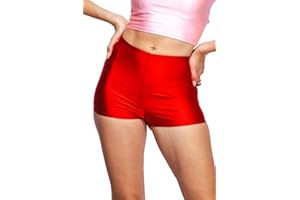 ROSANC Shiny Shorts High Waist Neon Dance Shorts Comfy Stretch Nylon Spandex Hotpants for Disco Party Rave Halloween Costumes