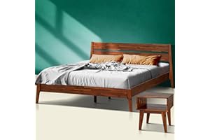 A ACACIA FURNITURE Acacia 2-Pcs King Bedroom Set Callisto – Solid Wood Platform Bed Frame with Headboard & Matching Nightstand, Mid-Century Modern, Walnut Finish, No Box Spring Needed, Sturdy, Easy Assembly