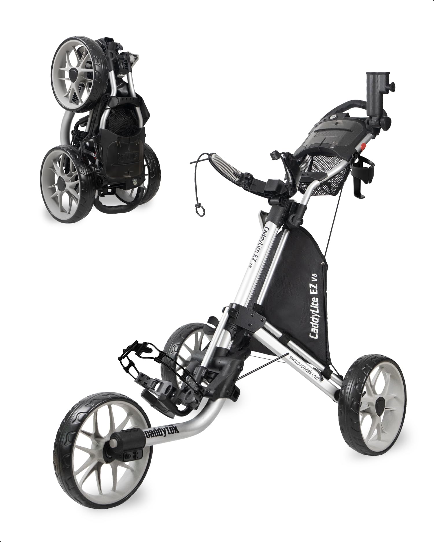 Caddytek CaddyLite EZ V8 Carrito de golf de 3 ruedas - Carrito de golf plegable y ligero con freno de pie - Fácil de abrir y cerrar