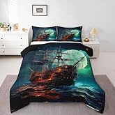 Erosebridal Pirate Ship Comforter Set Twin for Boys Mens Teens,Marine Sailboat Bedding Set Nautical Bedroom Decor,Ocean Wave Sailing Boat Comforter Set Coastal Sail Boat Quilt Bed Set 2Pcs