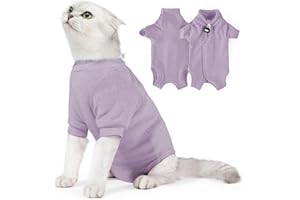 CESEONCE Cat Recovery Suits, Onesie for Cat Pet Wound Care After Surgery,The E-Collar Alternative for Post-Operative Care Bandages Post-Surgery Wear (Light Purple, L)