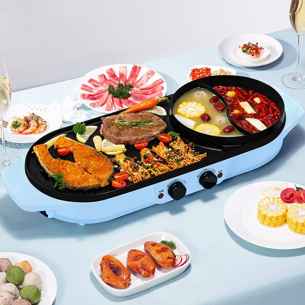 review Multifunctional Hot Pot and Electric Grill, Independent Dual Temperature Control, Smoke-Free, Non-Stick, Washable, 2000W