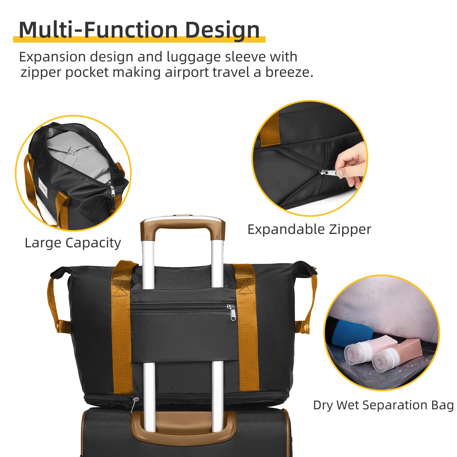 LARVENDER Luggage Sets 5 Piece Softside Expandable Suitcases Set with Spinner Wheels TSA Lock, Lightweight Soft Shell Rolling Travel Luggage Set Clearance for Men and Women, Black Brown
