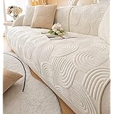 XSlive Soft Plush Geometric Quilted Couch Sofa Cover Boho Non Slip Fuzzy Sectional Couch Cover Solid Color Washable Sofa Slipcover Furniture Protector for Kids Dogs Cats (Ivory,28"x28")