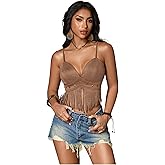 OYOANGLE Women's Y2K Fringe Sleeveless Spaghetti Strap Faux Suede Vintage Hippie Crop Top Blouse