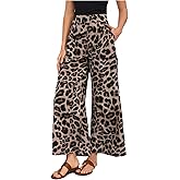 SweatyRocks Women's Leopard Print High Waisted Wide Leg Pants Casual Long Trousers
