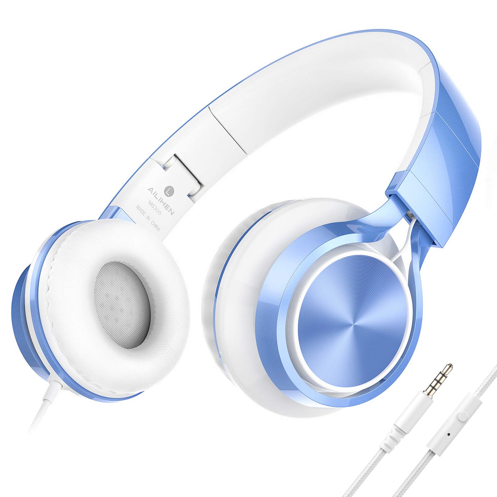 Photo 1 of AILIHEN Kids Headphones for School Boys, Headphones with Microphone for Chromebook Laptop Computer Smartphone, 3.5mm Foldable Lightweight Headset for Teen Teenager (Blue)