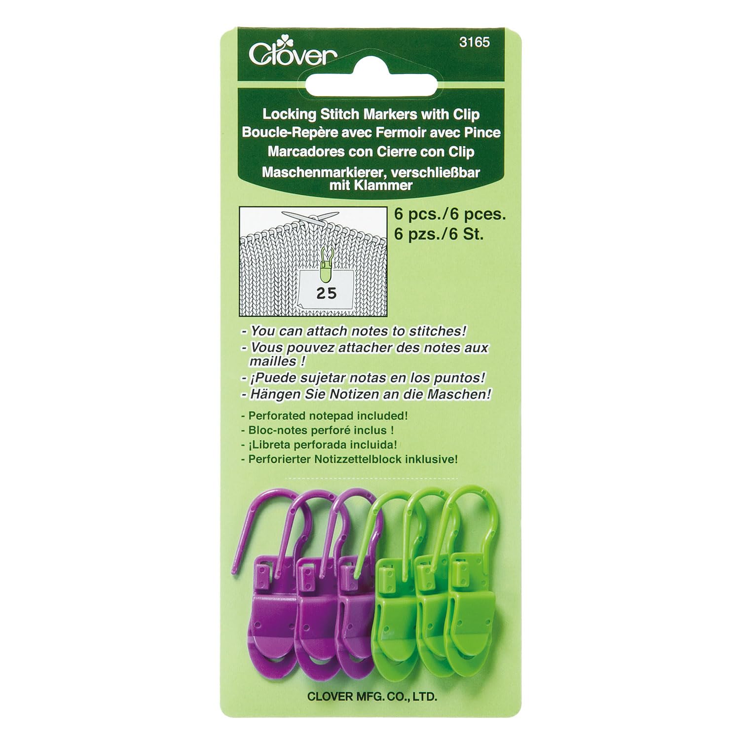Clover Locking Stitch Markers with Clip, Multi-Colour, 3.27 x 10.25 x 17.869999999999997 cm CL3165