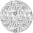 Wknoon Cute Pet Group of Dogs and Cats Pets Funny Animals Cartoon Design Black and White Round Mouse Pad