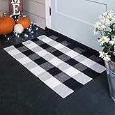 KaHouen Cotton Buffalo Plaid Rugs, Buffalo Check Rug, 23.6''x35.4'', Checkered Plaid Rug, Check Plaid Area Rug for Kitchen/Bathroom/Laundry Room/Bedroom ( Black and White Porch Rugs)