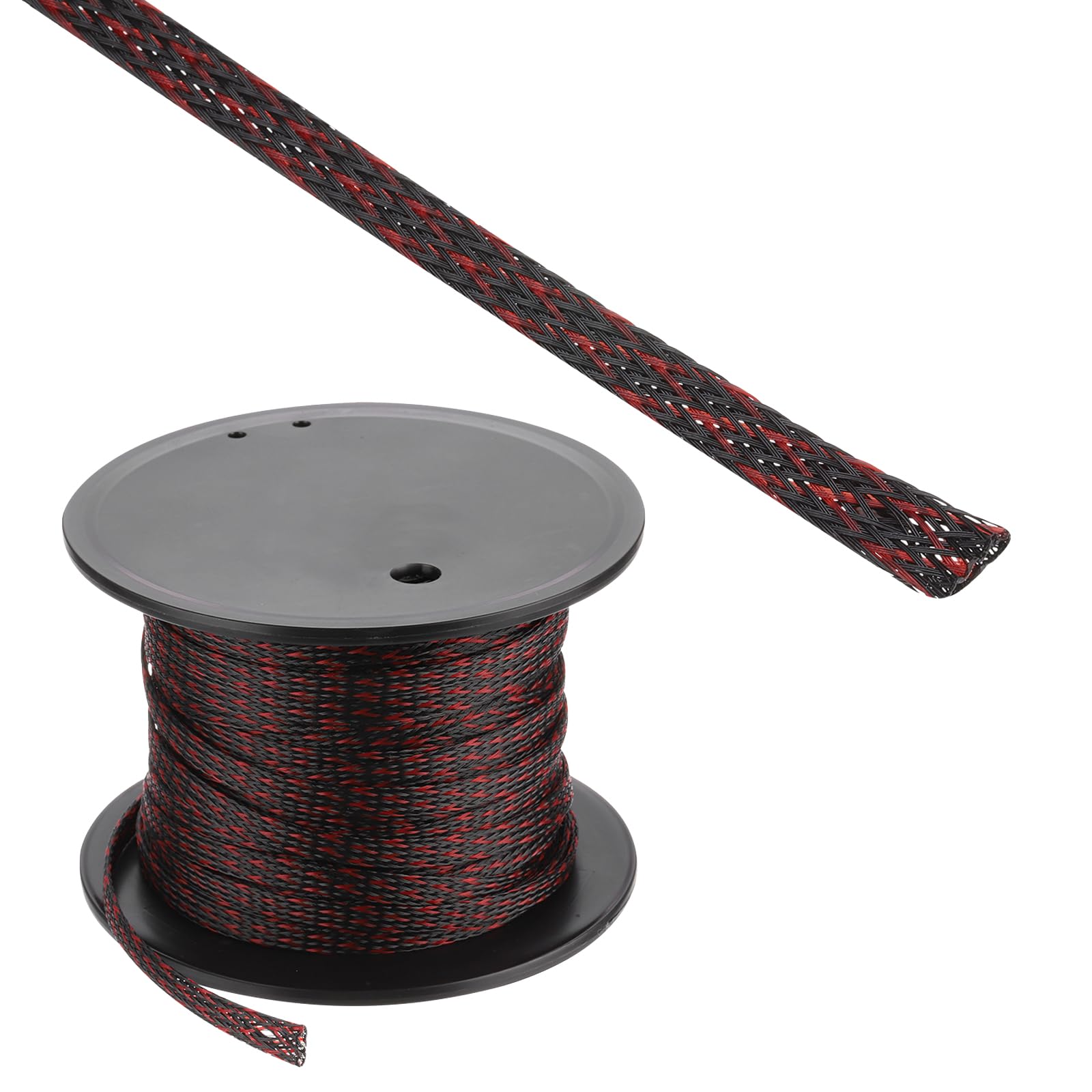 Rebower 100ft PET Expandable Wire Loom 1/4 Inch, PET Braided Wire Sleeving Cable Management Sleeve Tubing [for Audio Video Home Office Cord Protector]-Black Red