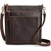 S-ZONE Leather Crossbody Bag for Women Vintage Cross Body Bags Shoulder Purse Ladies Medium Handbag with Multi Pockets