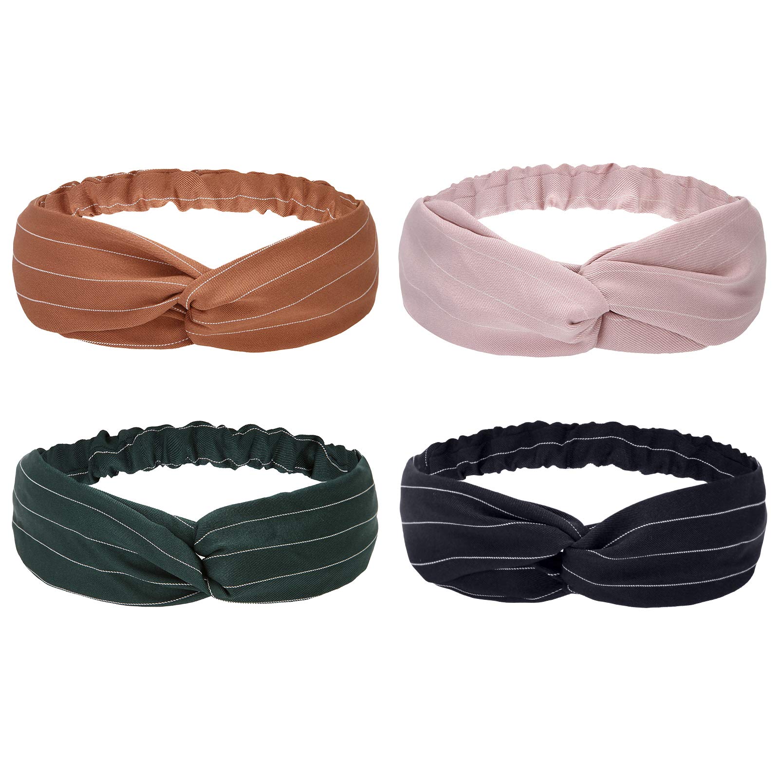 Folora 4pcs Simple Twisted Criss Cross Elastic Headbands Stripe Cloth Hair Bands for Women Girls
