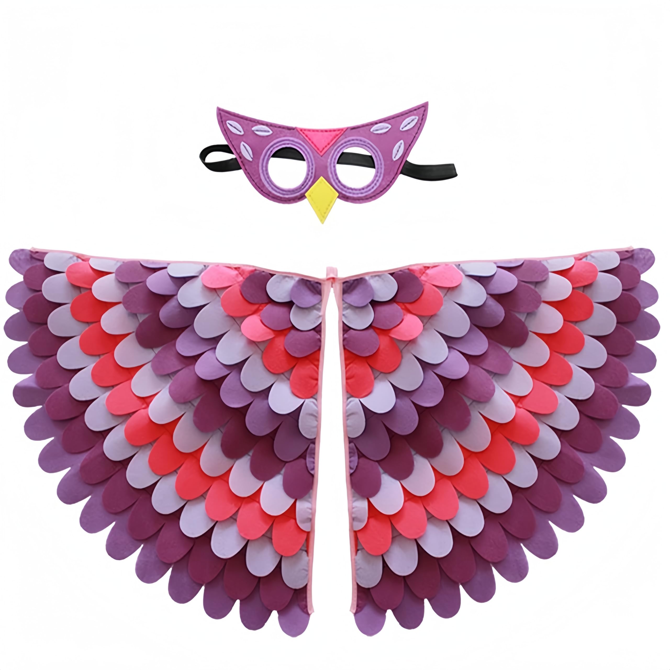 Proumhang Kids Bird Wings Costume For Age 3~8 Years,Bird Owl And Peacock Masque Owl Dress Up,Boys Girls Felt Eye Masque And Wings Set,Halloween Colorful Fancy Dress,Style 8 — image 1
