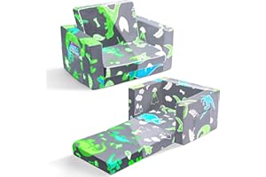 OSYKIU Kids Couch, 2-in-1 Toddler Couch Sofa, Kids Sofa Fold Out, Comfy Toddler Sofa Glowing in The Dark, Child Dinosaur Sofa Chair for Boys Girls Gifts, Convertible Baby Sofa Bed for Playroom Bedroom