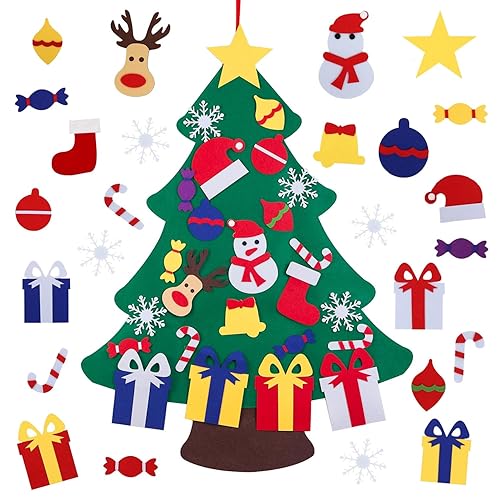 JIALWEN Felt Christmas Tree for Toddlers Kids Wall with 26pcs Detachable Ornaments DIY Set, Wall Hanging Xmas Gifts Christmas Party Decorations