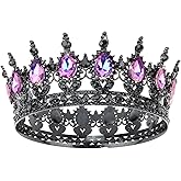 CAVETEE Crystal Crowns for Women Full Round Queen Tiara for Women Bridal Wedding Prom Princess Birthday Decorations Birthday Crown Cake Topper