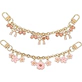 Framendino, 2 Pack Pink Flower Short Bag Extender Chain 8 Inch Gold Metal Purse Strap with Enamel Bow Floral Charm for Handbags Wallet