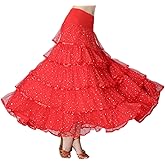 CISMARK Elegant Ballroom Latin Dance Party Long Swing Tiered Skirt for Women