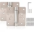 SORGMACH Self Closing Door Hinge 4 inch Satin Nickel Auto Close Hinges Adjustable 4" x 4" Spring Hinges Door Closer Hinge 1/4" Radius Corner Commercial Auto Self-Closing Hinge UL Listed, 2 Pieces