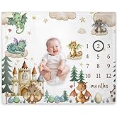 Boy Dragon Milestone Blanket, Dragon Fairy Tale Baby Monthly Blanket | Baby Growth Chart Monthly Blanket, Watch Me Grow Boy Baby Nursery for New Moms Shower(50"x40")