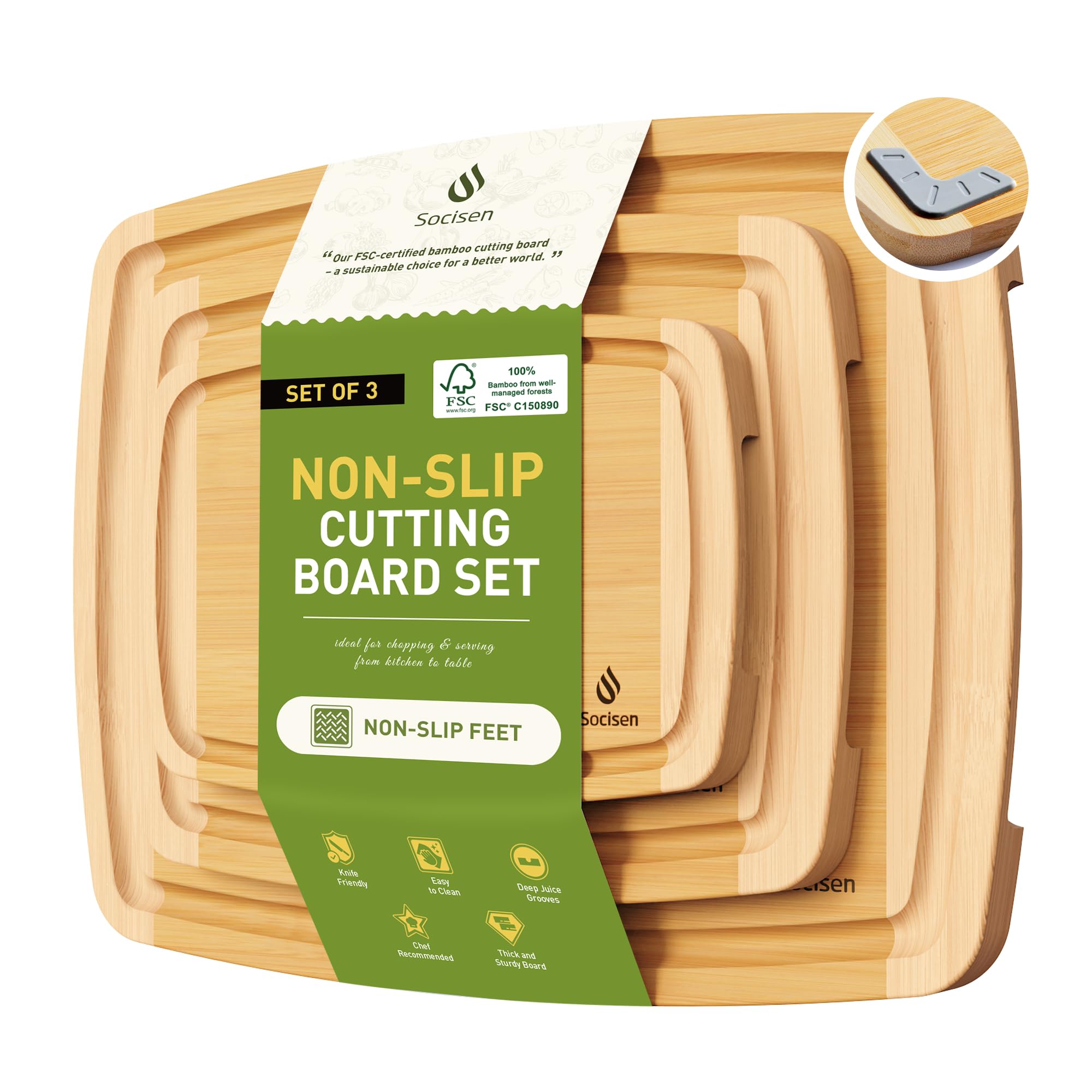 Photo 1 of *Cutting board broken* Bamboo Cutting Board Set Non Slip Feet Over Sink Tablas Para Picar Cocina Tabua Madeira Corte Carne Bambu Alimentos Cortar Madera Juego Regalos Cumpleaños Navidad Mujer Mama Abuela Hombre Papa