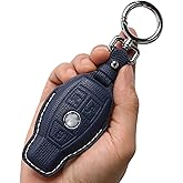 CISUI Leather Key fob Cover,Keychain Shell,Leather Key case Protector Compatible for 3 Buttons Mercedes Benz C E M S GLK CLA GLA GLC GLE CLS CLK G AMG Series Smart Remote Key (Blue)