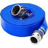 DAVCO 2" ID &times; 100 ft Pool Backwash Hose, Heavy Duty Reinforced Blue PVC Lay Flat Water Discharge Pump Hoses For Swimming Drain Pools and Clean Filters, with Aluminum Camlock C and E Fittings