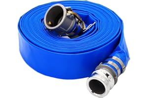 DAVCO 2" ID × 25 ft Pool Backwash Hose, Heavy Duty Reinforced Blue PVC Lay Flat Water Discharge Pump Hoses For Swimming Drain Pools and Clean Filters, with Aluminum Camlock C and E Fittings
