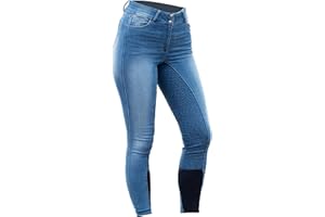 HORZE Kaia Womens Denim Horse Riding Pants | High Waist Silicone Full Seat Breeches | Accurate Size Chart