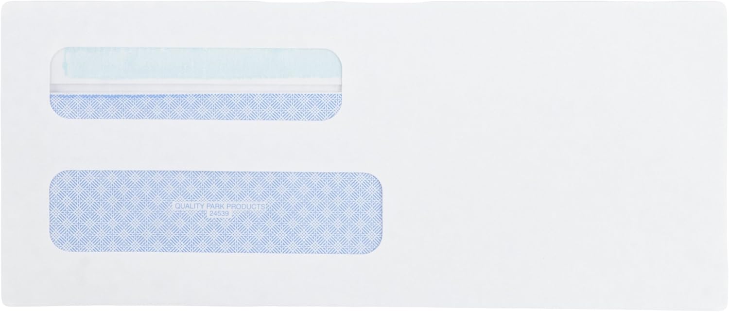 Quality Park #8-5/8 Double Window Security Tinted Check Envelopes with a Self Seal Closure, 24 lb White Wove, 3-5/8 x 8-5/8. 500 per Box (24539) : Forms Envelopes : Office Products