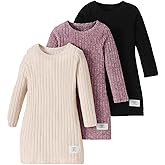 BekeBig Girls Sweater Dresses 3 Packs Long Sleeve Kid Ribbed Knit Casual Dress Pullover Solid Fall Winter Dress for 8-12Y
