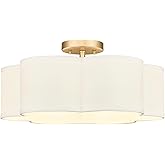 Audickic Gold Semi Flush Mount Ceiling Lights, 6-Light 18Inch Ceiling Light Fixtures with Fabric Shade in Flower Shape, Farmh