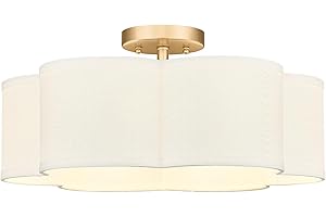 Audickic Gold Semi Flush Mount Ceiling Light, 6-Light 18Inch Ceiling Light Fixtures with Fabric Drum Shade in Flower Shape, Farmhouse Brass Ceiling Light for Nursery Bedroom Kitchen, AD-22007-6SF-GD