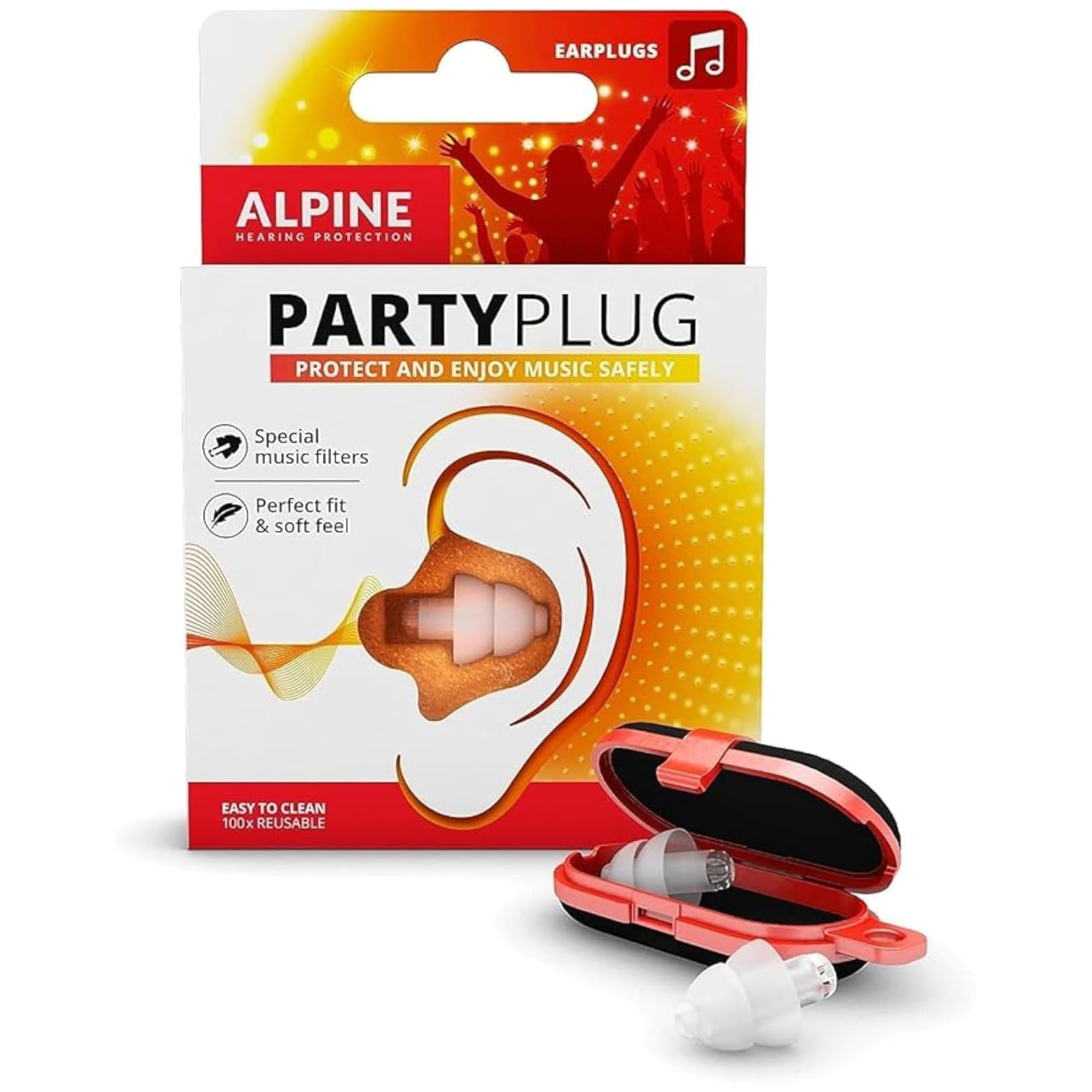 Alpine PartyPlug Ear Plugs for Concerts – Noise Cancelling Ear Plugs for Party and Clubbing – 21dB Premium Hearing Protection Against Loud Sound & Party Music – 1 Pair Reusable Earplugs (Transparent)