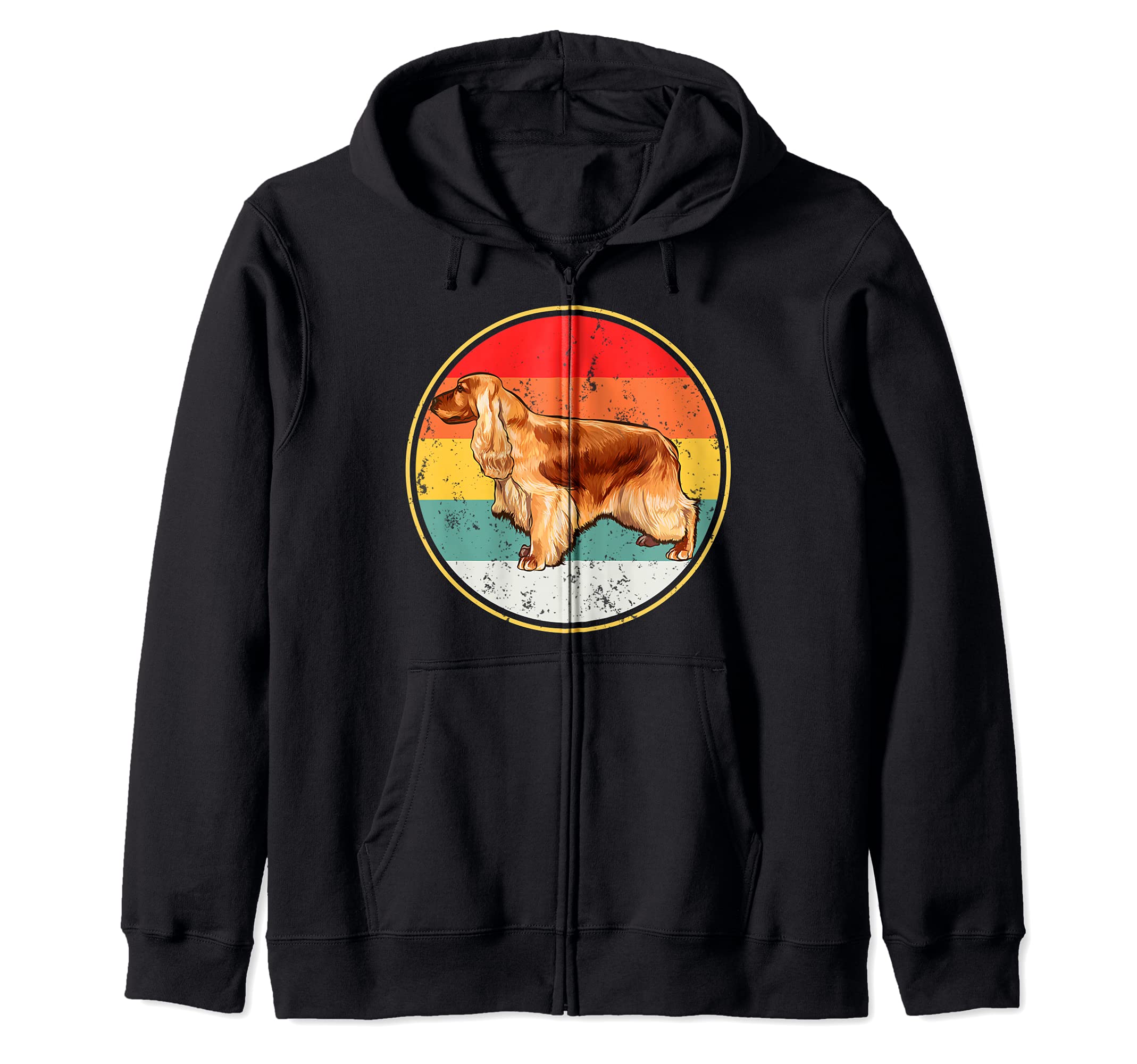 Vintage Retro Sunset English Cocker Spaniel Dog Zip Hoodie