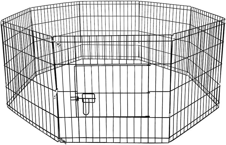 EleTab Exercise Pen for Small Dog and Pet, 8 Panel DIY Portable Puppy Playpen, Black Metal Wire Indoor Outdoor Fence with Door, Height-24 inches