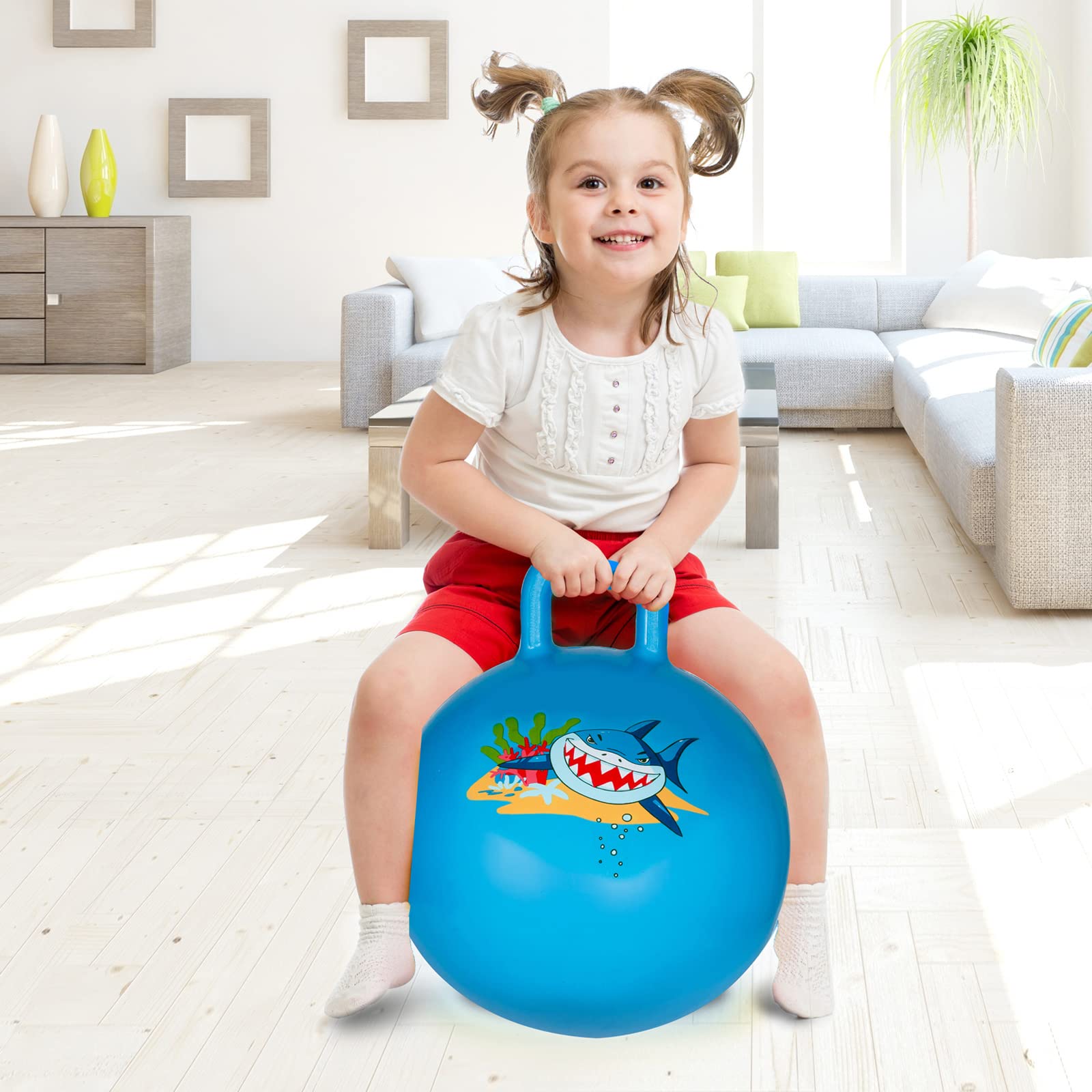 INPANY Hopper Ball, 18 Inches Bouncy Ball with Handles, Bouncing Bounce Balls Hopper, Inflatable Jumping Hopping Toys for Kids Ages 3-6, Hoppity Hop Girls Boys Gifts, Pump Included