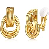 FILMOON Two Tone Clip On Earrings for Women Statement Gold Silver Small Twisted Knot Clip On Earrings